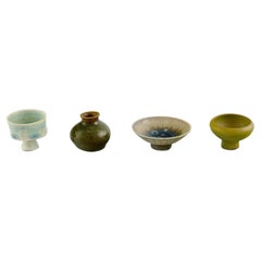 Vintage Swedish Studio Ceramics, Four Unique Miniature Vases in Glazed Stoneware