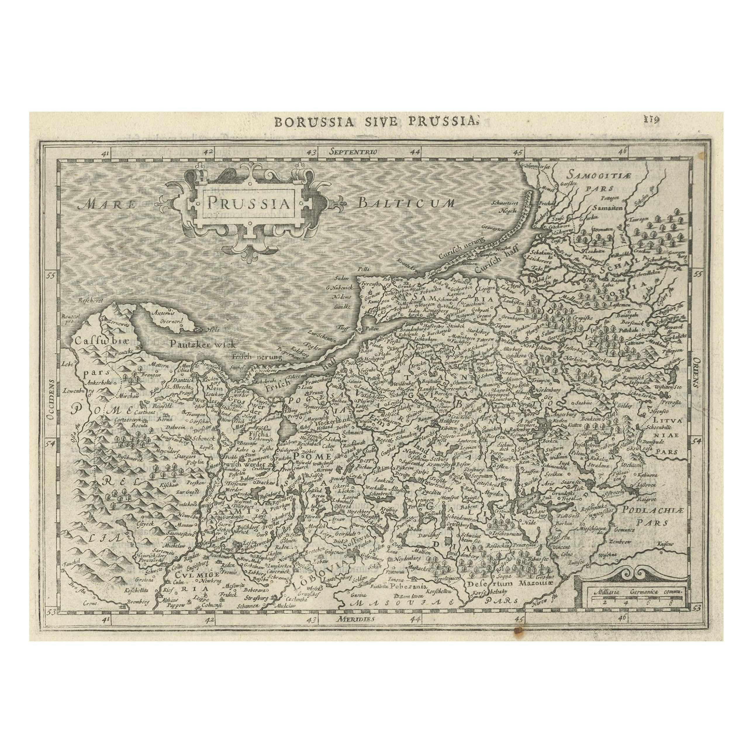 Old Original Engraving of Prussia on the Southeast Coast of the Baltic Sea, 1632 For Sale