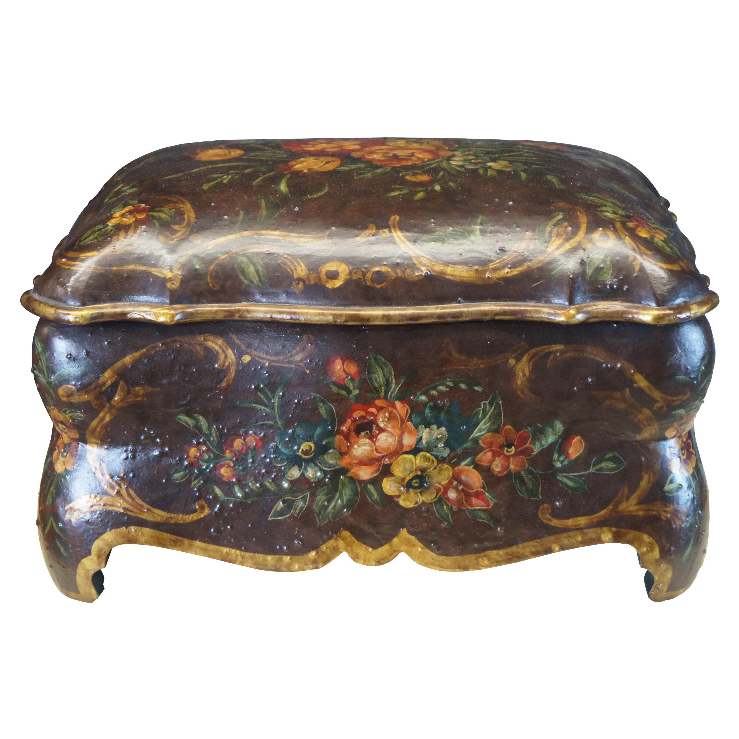 Baroque Revival Hand Painted Bombe Decorative Box Jewelry Chest Centerpiece For Sale