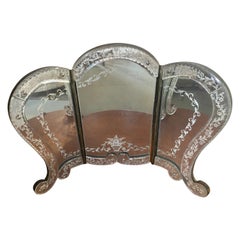 Unusual Antique Tri-fold Venetian Dresser / Vanity Mirror