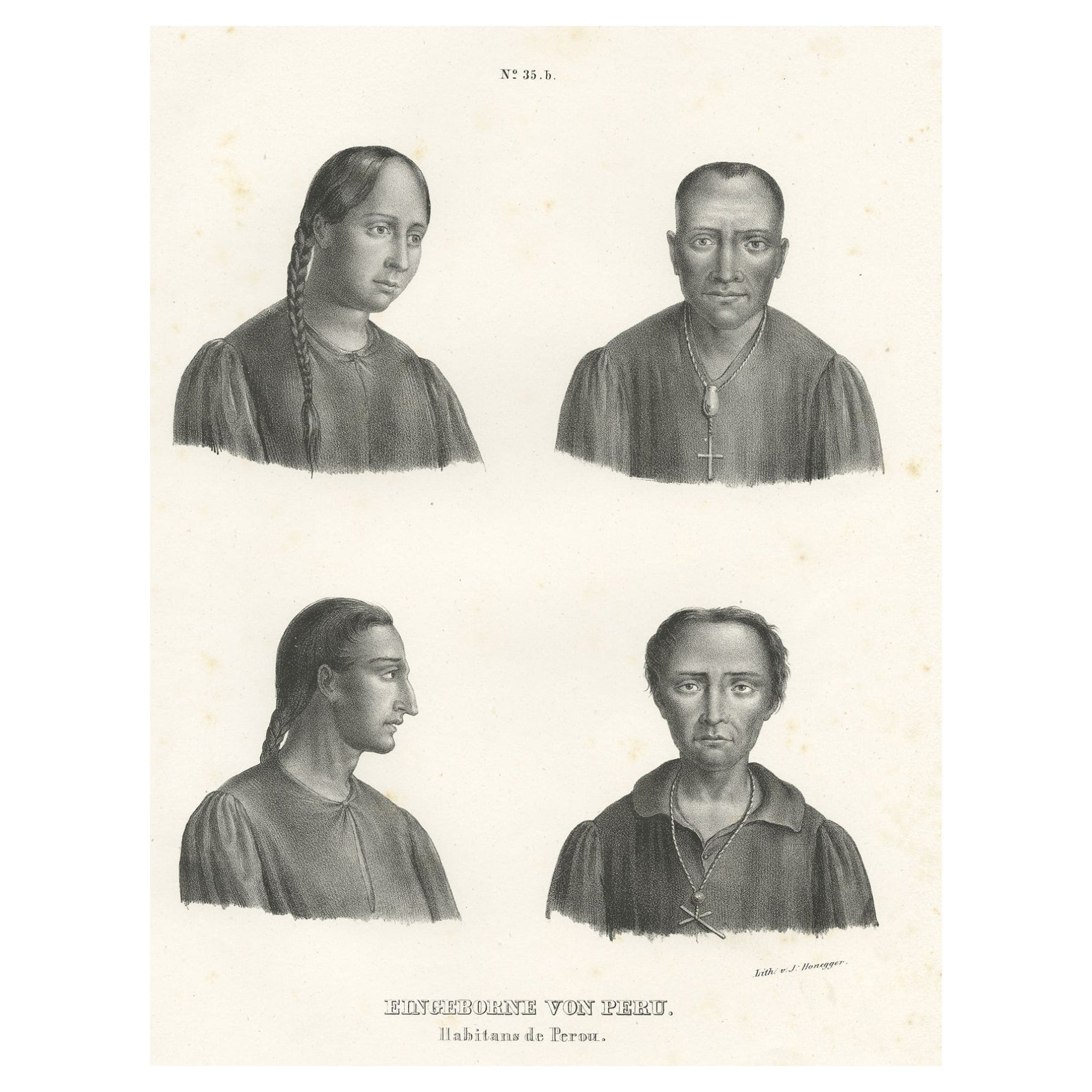 Antique Print of Natives from Peru, South America, ca.1845 For Sale