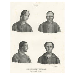 Impression ancienne d'Amérindiens du Pérou, Amérique du Sud, vers 1845