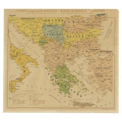 Old Map of the Balkans Incl Greece, Turkey, Serbia, Montenegro, Bulgaria, C.1900
