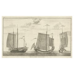 Antique Original Engraving of Chinese Vessels in the 18th Century, 1765