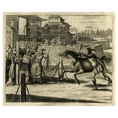 Original Antique Engraving of a Horse Race at a Japanese Racing Track, 1669
