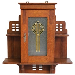 French Antique Art Deco Wall Cabinet / Medicine Cabinet Oak 1920 Glass Enamel