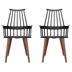 Set of 2 Kartell Comback Chairs in Black with Oak Legs by Patricia Urquiola