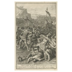 Antique Religious Print of The Battle Between Israelites and Amalekites, 1728