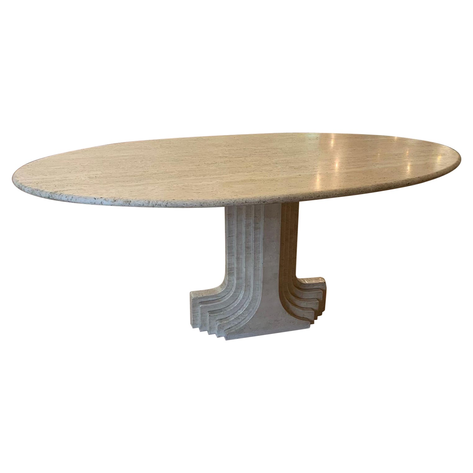 Large Vintage Oval Table "Argo" in Travertine by Carlo Scarpa