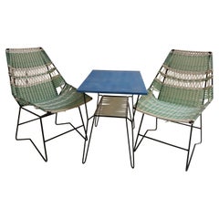 Paar geflochtene Sessel + Vertex-Tisch, Tschechoslowakei, 1960