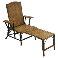 Used French Art Deco Rattan Lounge Chair / Recliner / Chaise Longue, 1920