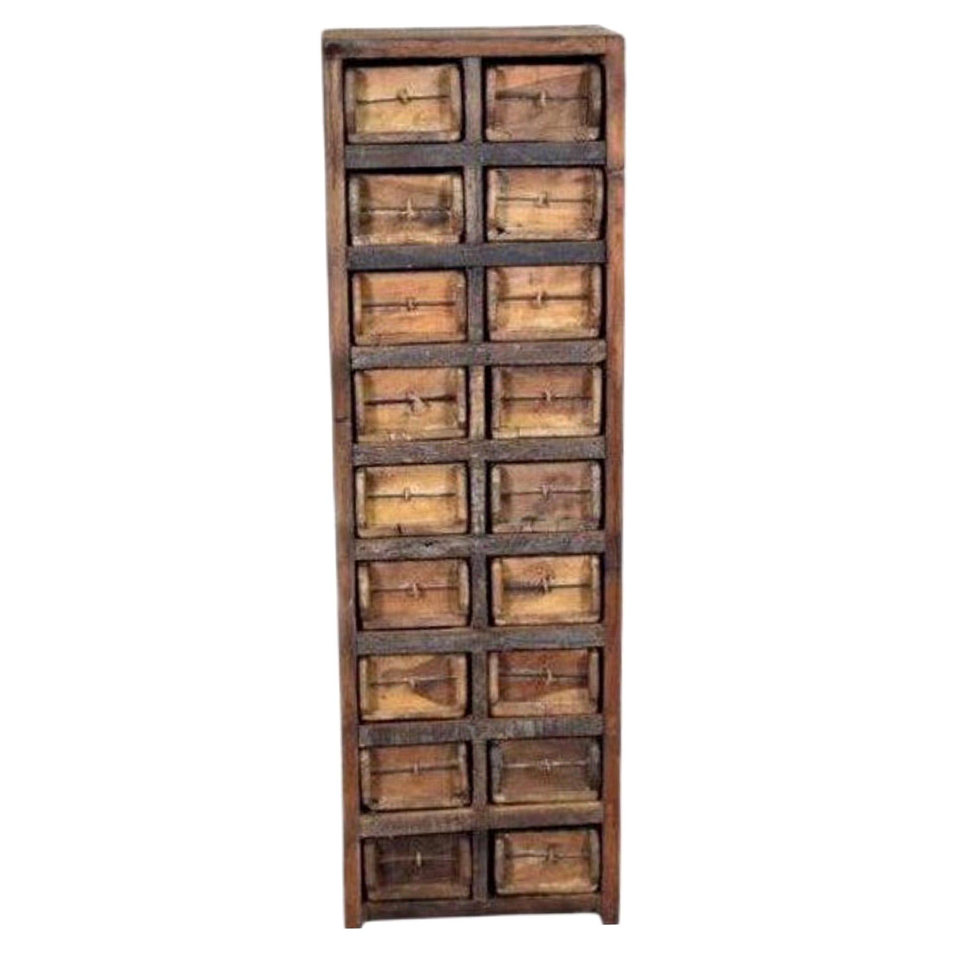 Late 20th Century Arts and Crafts Solid Teak Wood Apothecary Cabinet