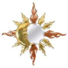 Antique Mexican Artisanal Sun and Moon Mirror
