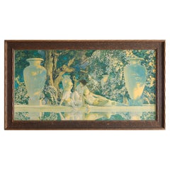 Art Deco Maxfield Parrish "Garden of Allah" Print, Carved Parcel Gilt Frame 1920