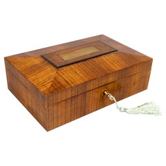 Antique 19th C. English Zebra Wood Sarcophagus Box, Lock & Key