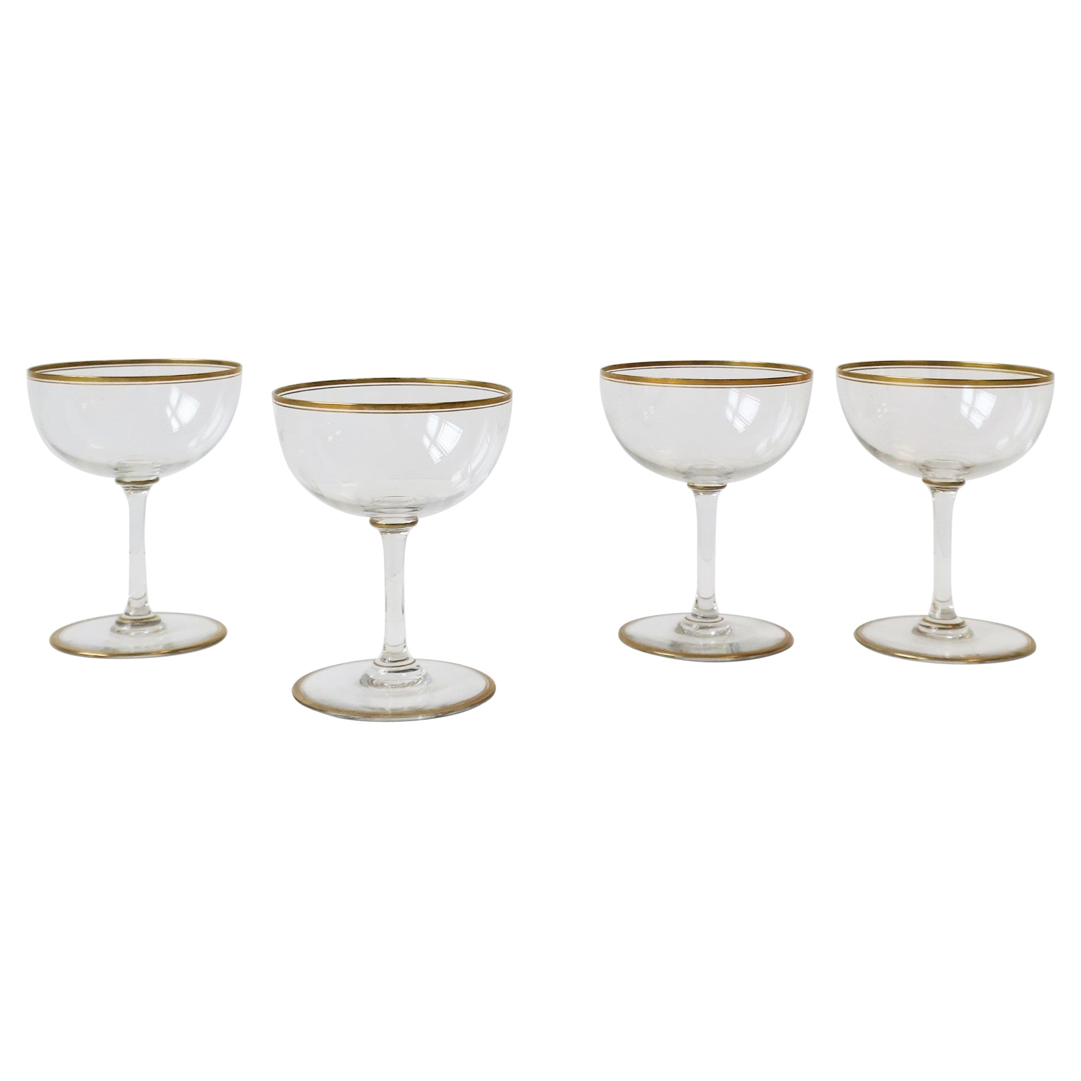 Mid-Century Modern Cocktail or Champagne Glasses Coupes w/Gold Detail, Set of 4