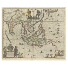 Antique Original Blaeu Map of Southeast Asia from India to Tibet and Japan to New Guinea