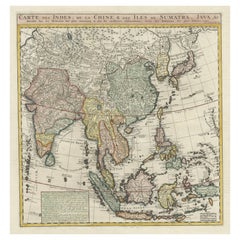 Detaillierte Original-Antike Karte von Indien, Südostasien und dem Fernen Osten, 1719