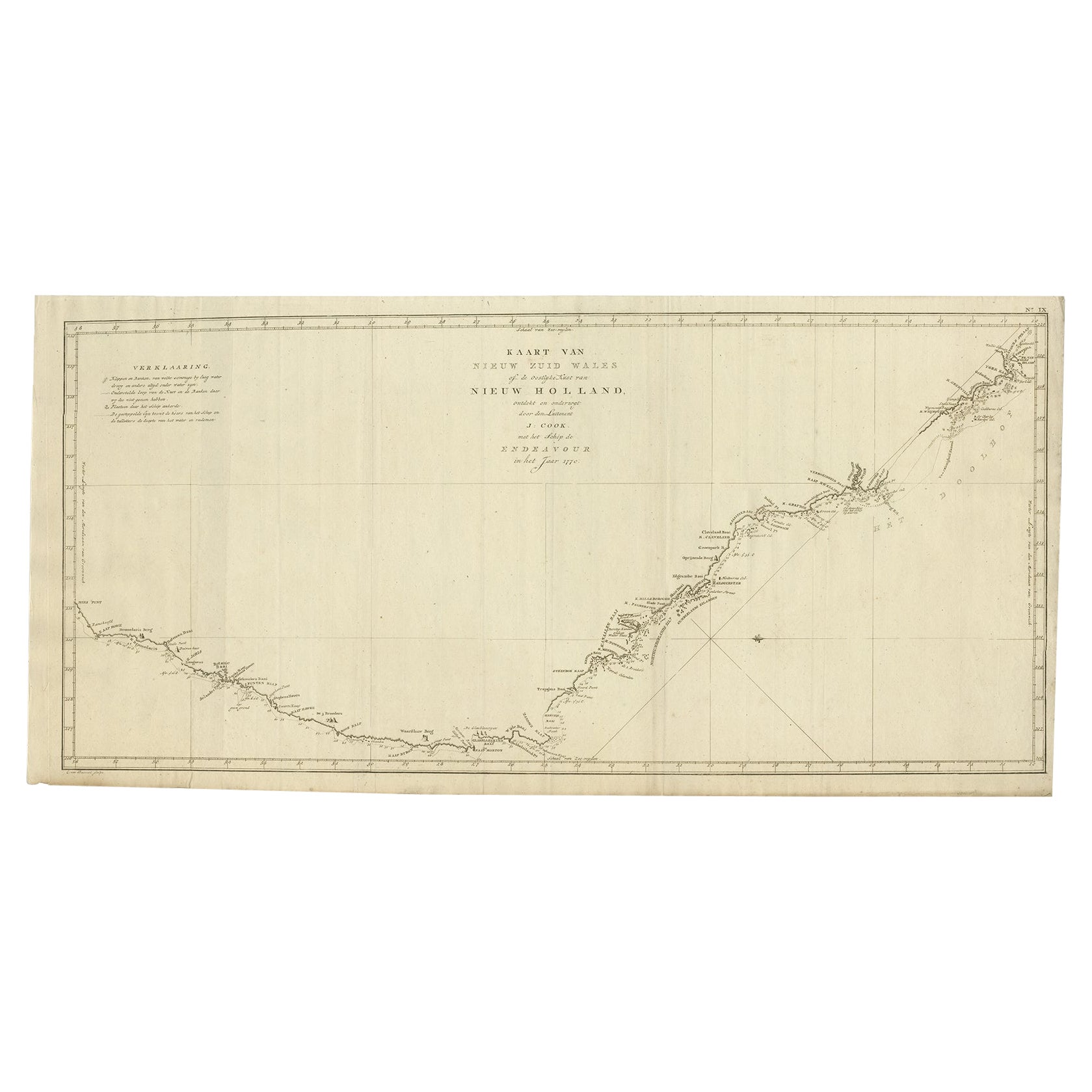 Old Map of Cook's Discovery and Charting of the East Coast of Australia, 1803 For Sale