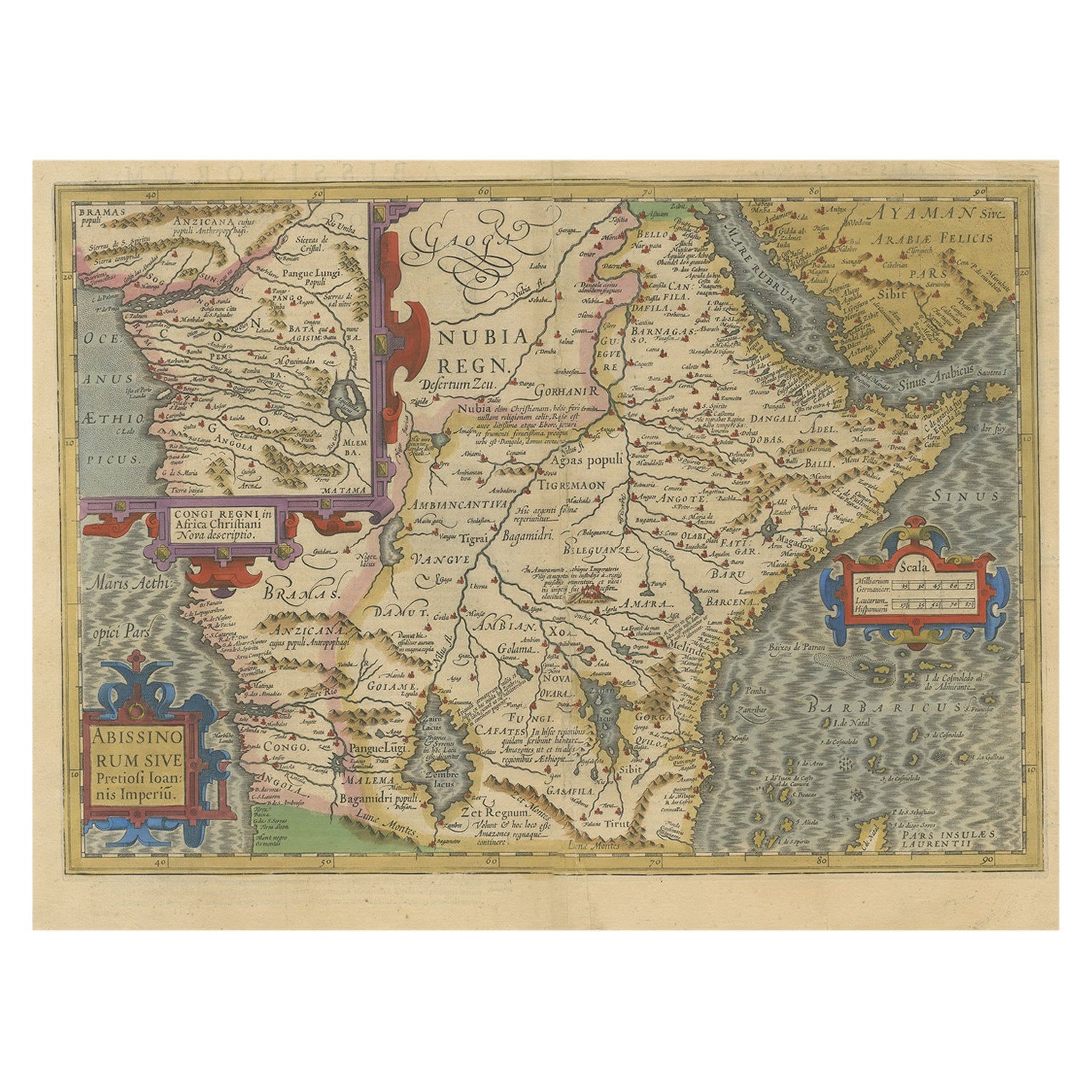 Attractive Antique Map of East and Central Africa with Inset Map of Congo, 1609