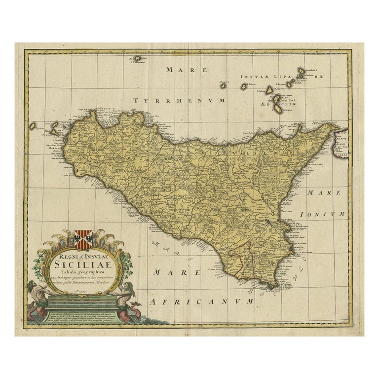 Map Antique Homann Heirs Italy Mediterranean Sea Art Canvas Print