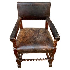 Swedish 19th Century Baroque Leather Armchair