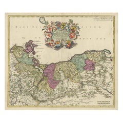 Decorative Antique Map of Pomerania, in Germany and Poland, ca.1730