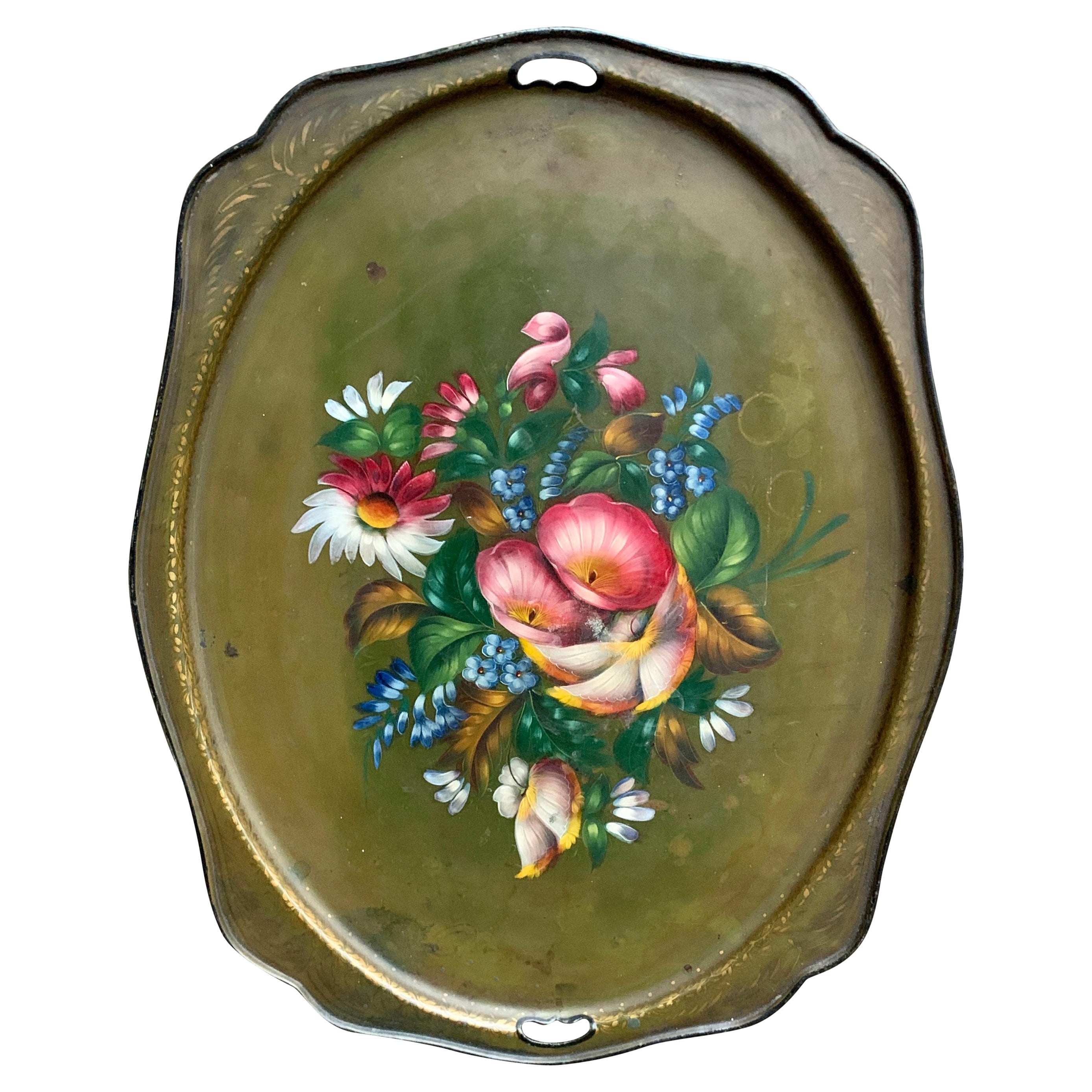 19th Century French Toleware Painted Tray