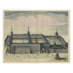 Antique View of the Palace of the Prince-Bishops in Luik / Liege, Belgium, c1650