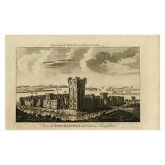 Original Antique Engraved View of Porchester Castle in Hampshire, ca.1780