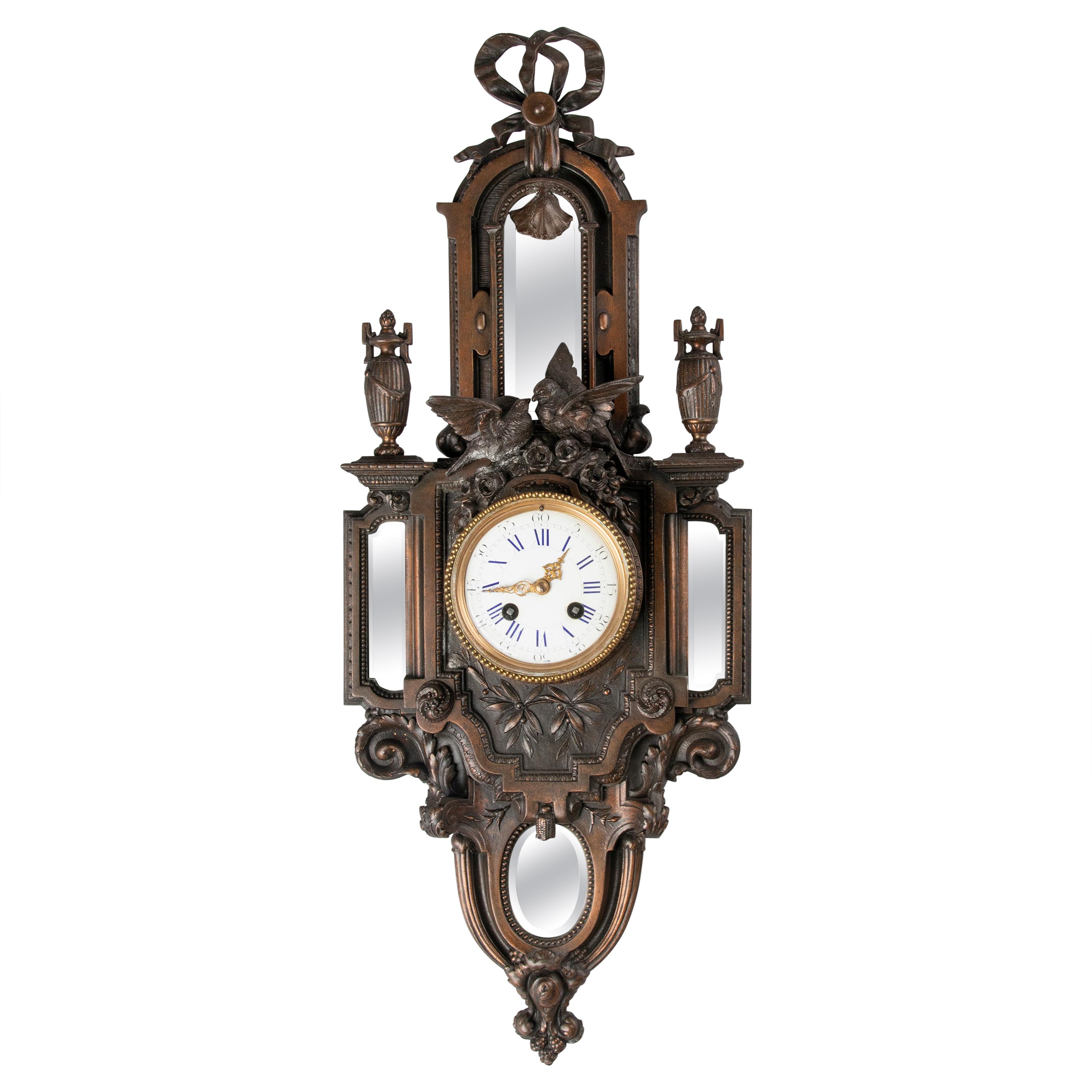 19th Century Louis XVI Style Spelter Wall Cartel Clock For Sale