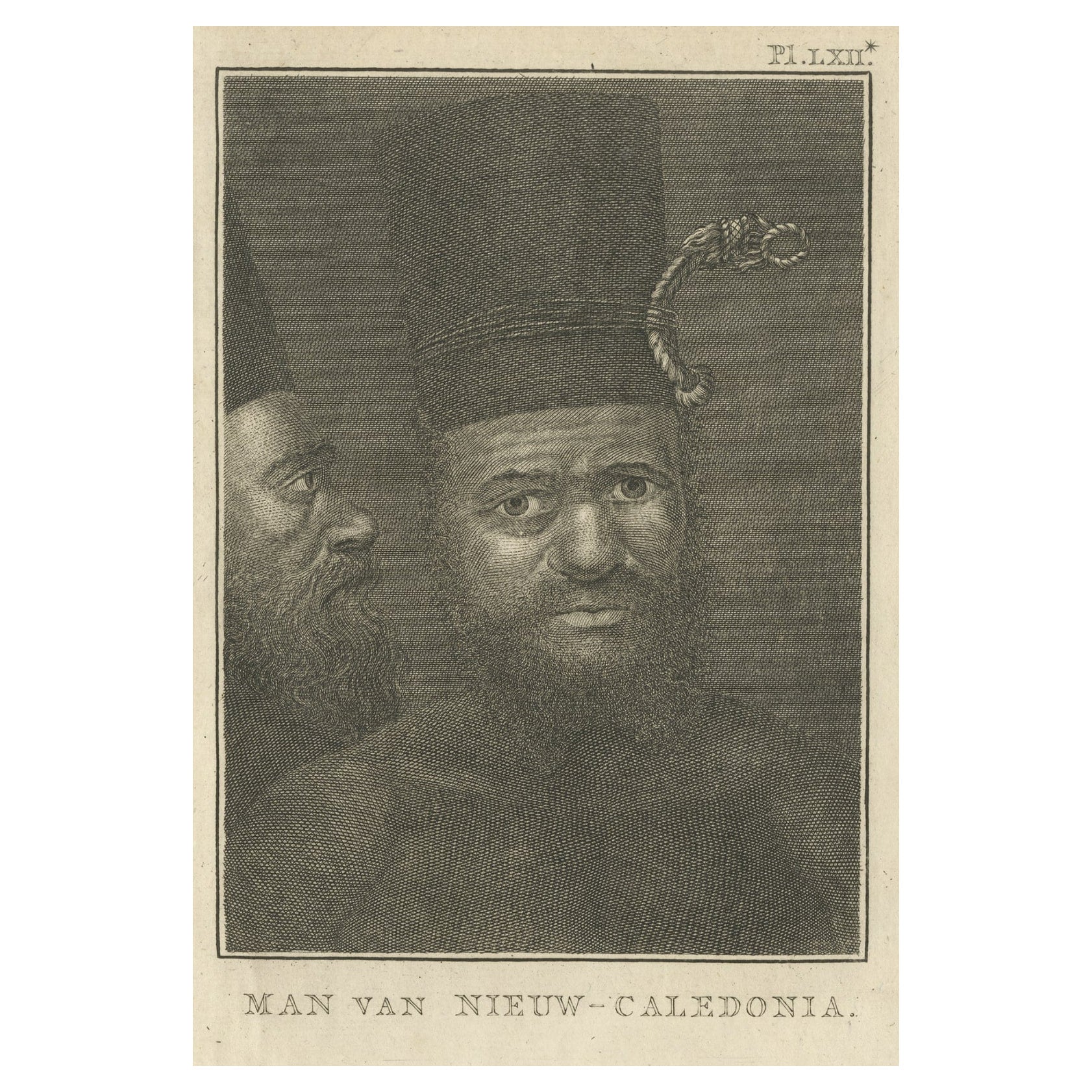 Antique Print Depicting a Man of New Caledonia, from Capt. Cook Travels, 1803 For Sale