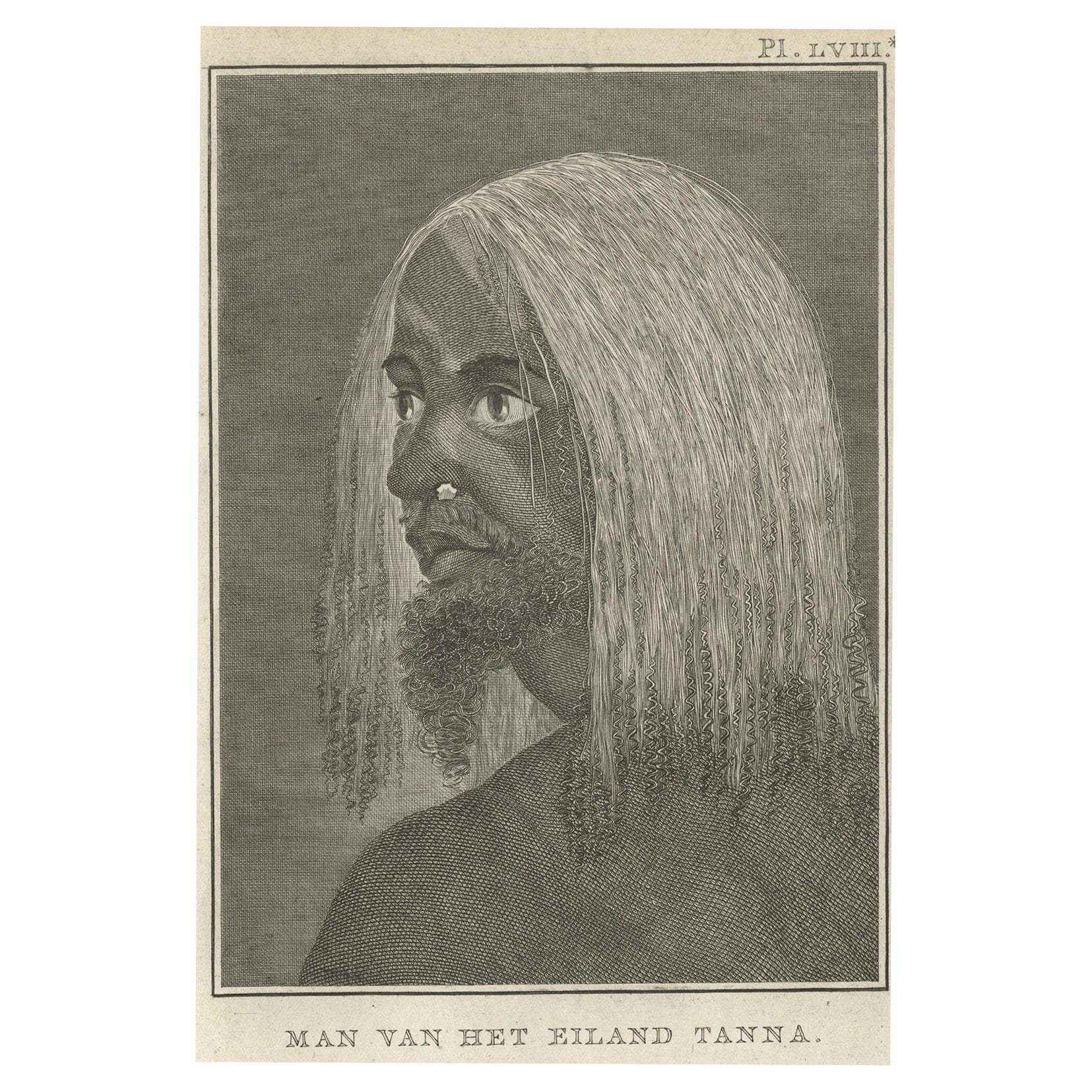 Antique Print of a Man of the Island of Tanna, New Hebrides, 1803 For Sale