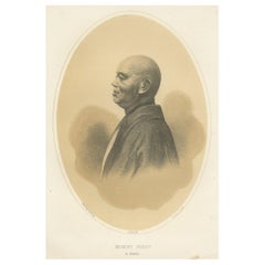 Antique Old Lithograph of a Buddhist priest of Shimoda, Japan, 1856
