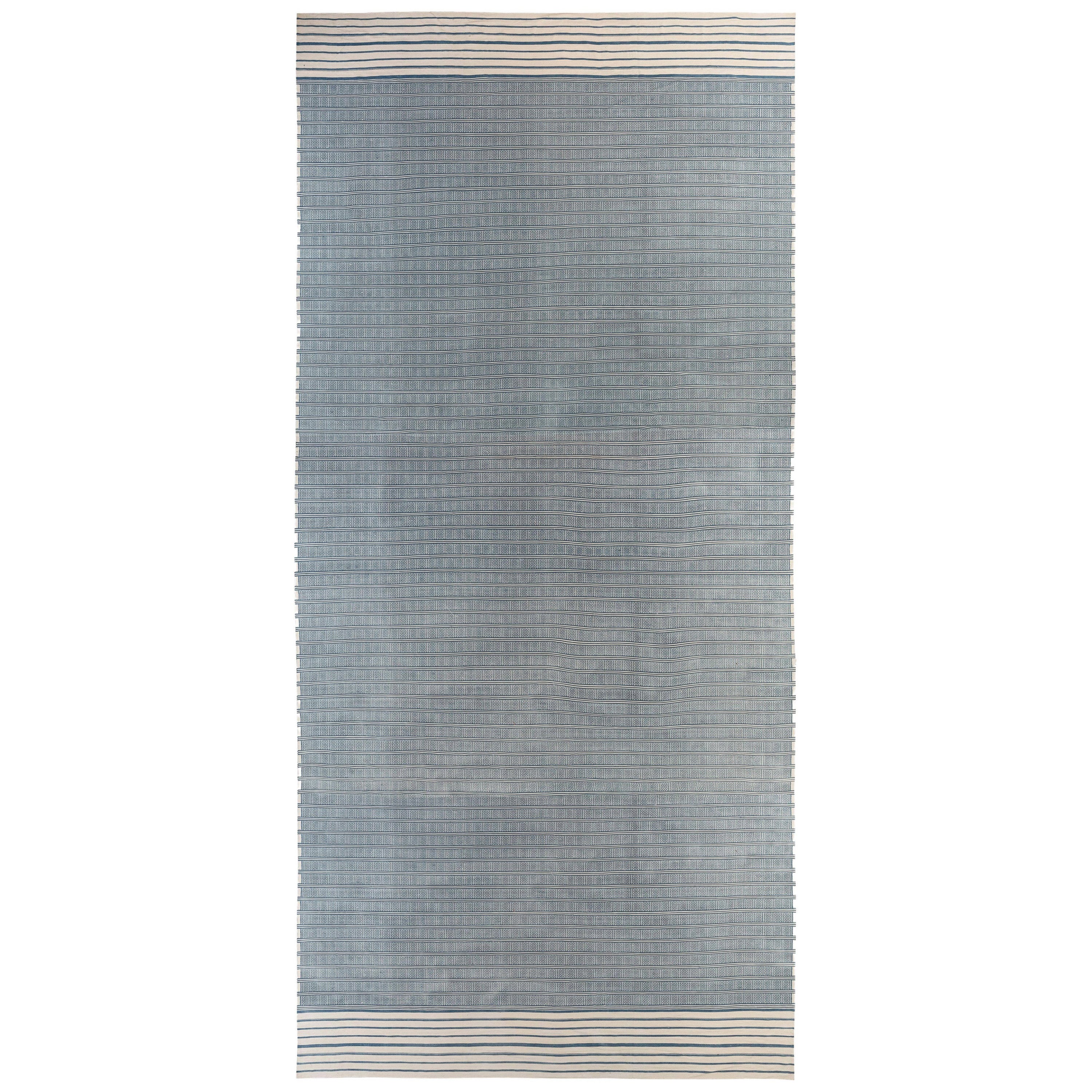 blue and white dhurrie rug at 1stDibs