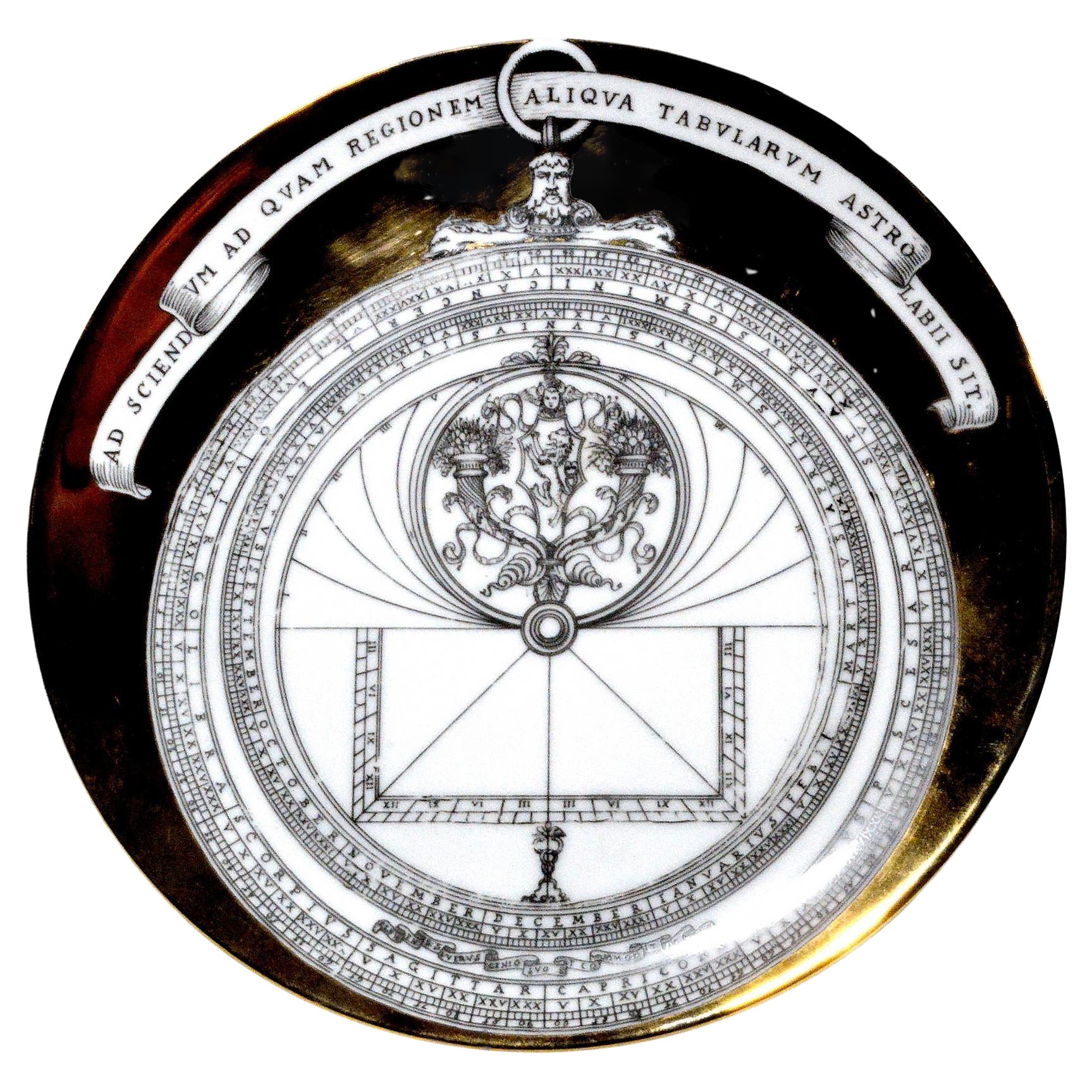 Vintage Piero Fornasetti Astrolabe-Porzellanteller, #11 mit Astrolabio-Muster