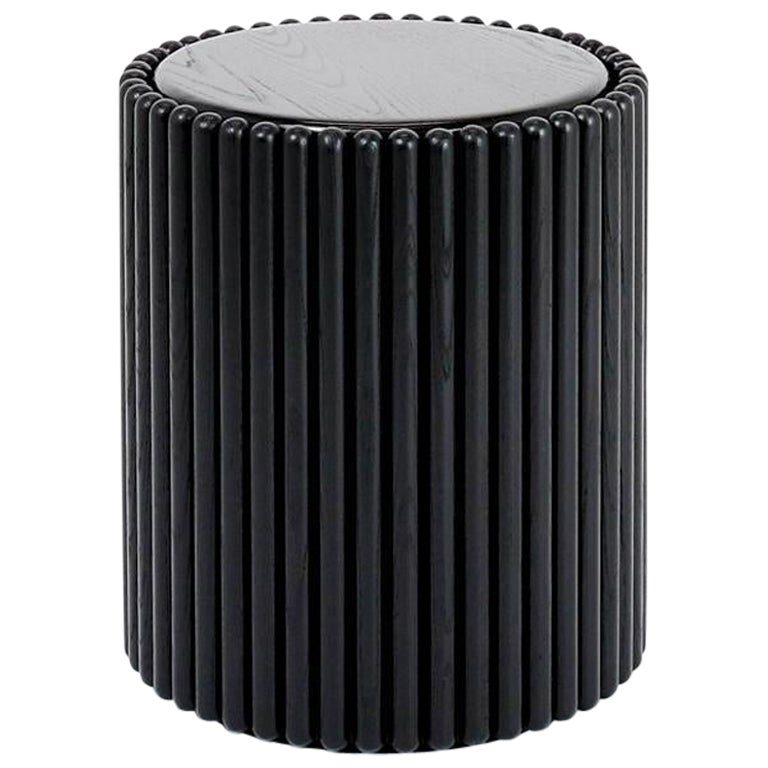 Rounding Wood Stool / Table with Black Lacquer Finish by Debra Folz For Sale