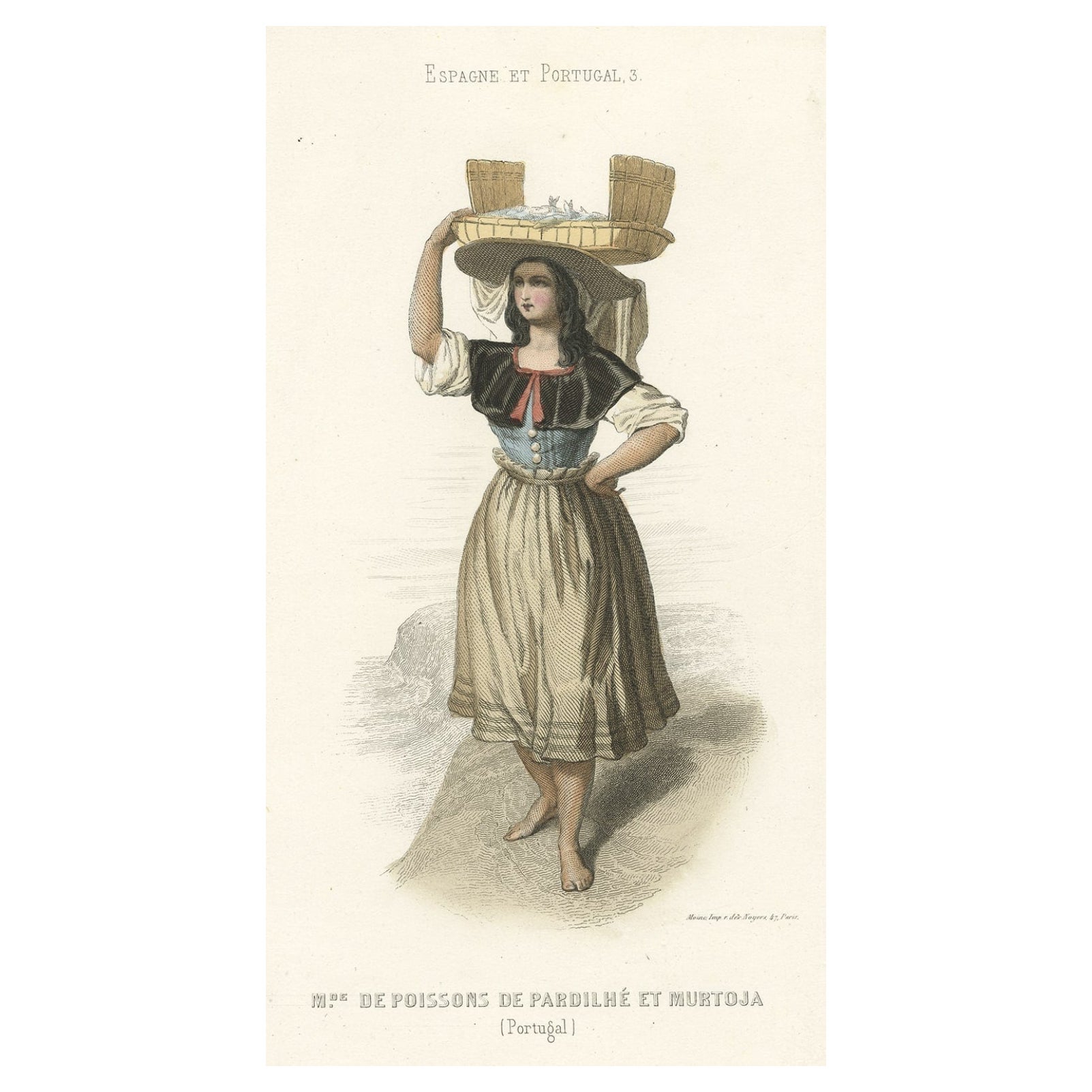 Old Print Depicting a Fisherman's Wife from Pardilhó, Portugal, 1850 For Sale