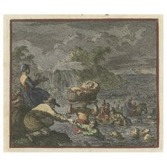 Antique Print View of People and Animals Being Rescued from The Sea, ca.1700