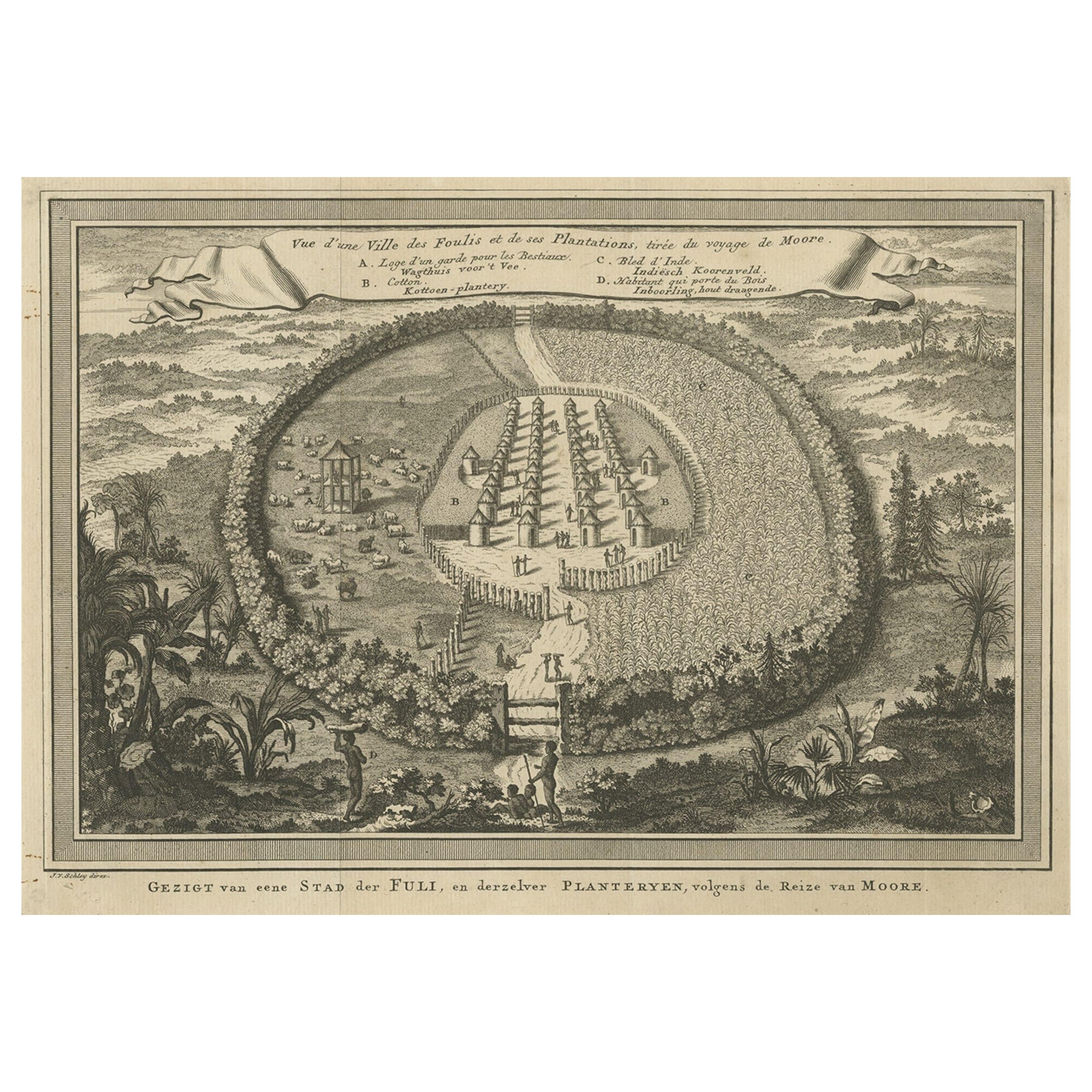 Old Town View of the Fula Tribe and Its Cotton Plantations, Gambia, Africa, 1748 For Sale