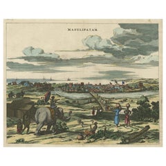 Antique Engraving of a Print with a View of Masulipatam, India, 1672