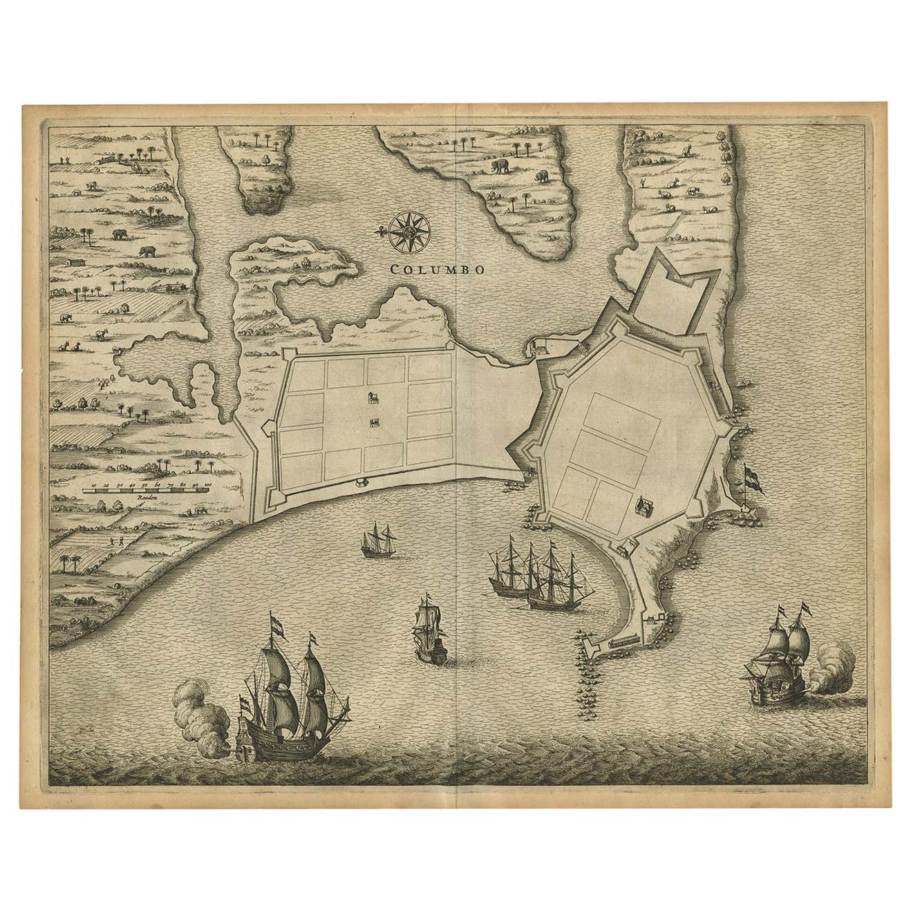 Antique Bird's-Eye Plan of the Port City of Colombo, Sri Lanka (Ceylon ...