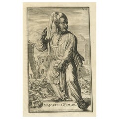 Grabado antiguo de Majorinus, obispo de Cartago de la secta donatista, 1701