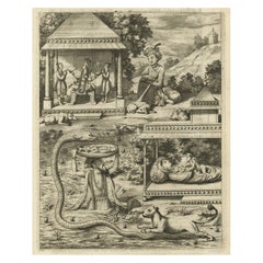 Antiker Druck des hinduistischen Gottes Vishnu, verkörpert als Krishna, 1672