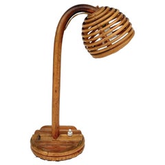 Table Lamp Rattan & Bamboo Louis Sognot Style, Italy, 1960s