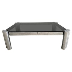 Vintage Mid-Century Modern Italian Chrome Coffee Table with Smoked Glass Top, 1970s