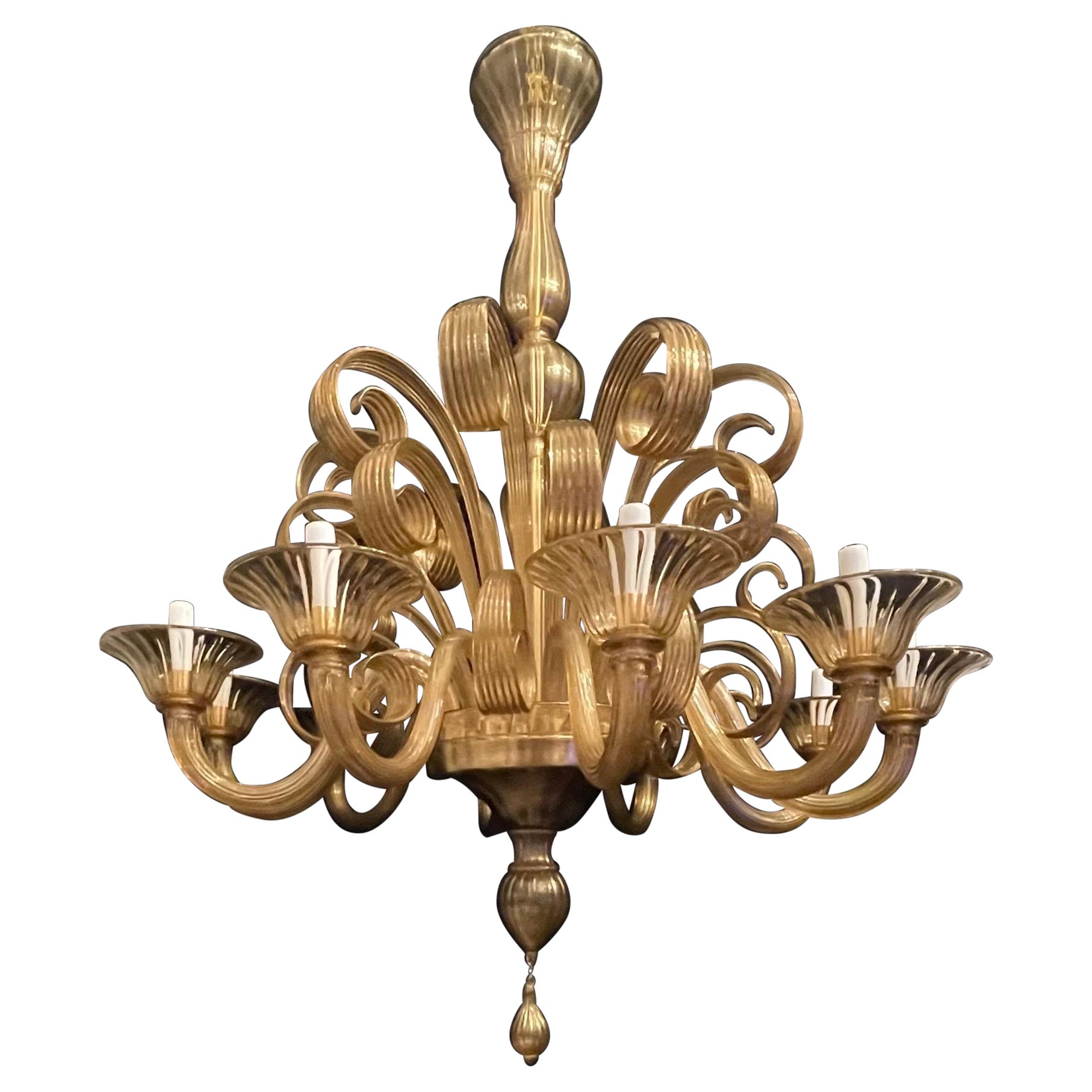 Large Mid-Century Modern Lorin Marsh Murano Gold Blown Art Glass Chandelier For Sale