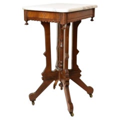 Ancienne table d'appoint victorienne en bois de noyer massif avec plateau en marbre