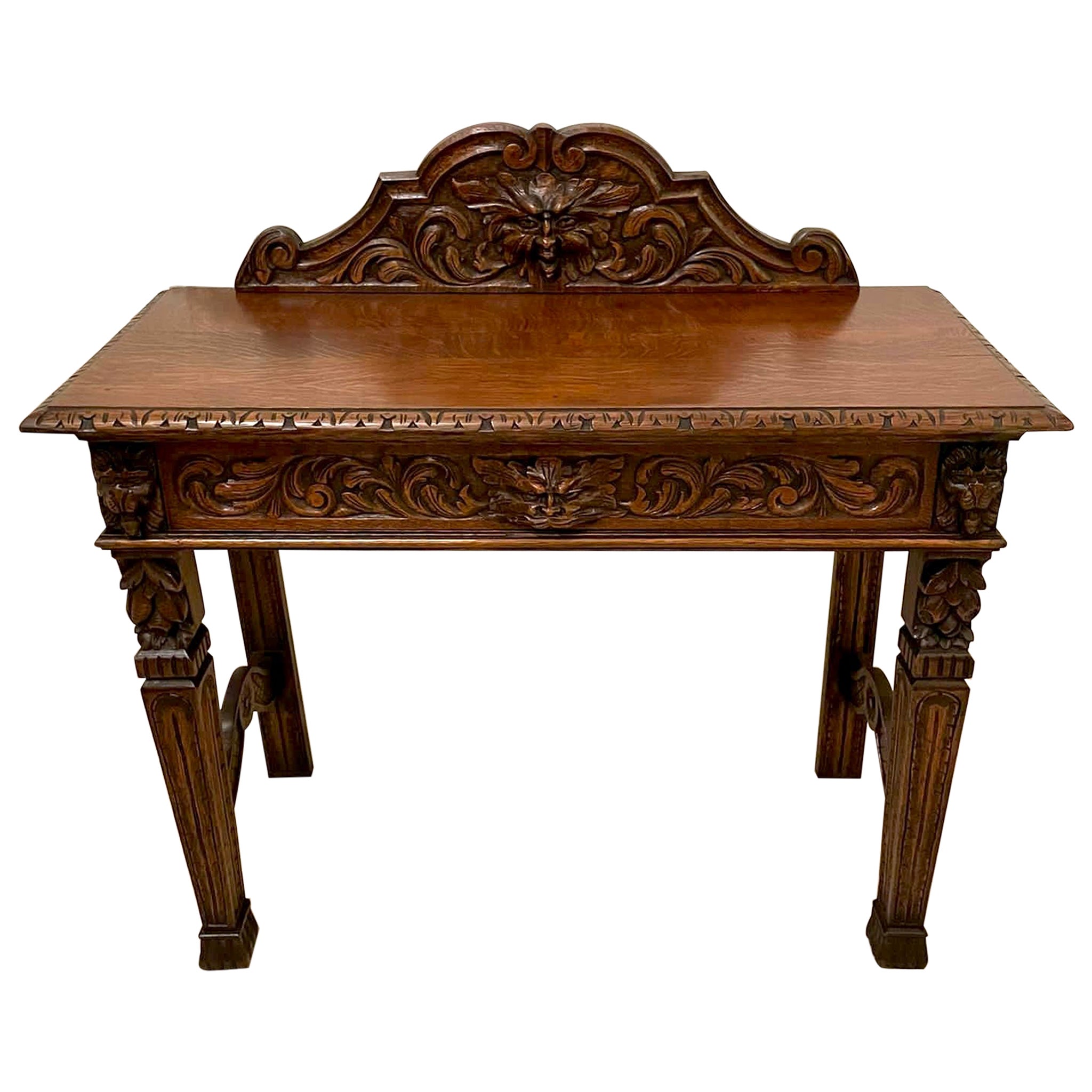 Antique Victorian Quality Carved Oak Side Table For Sale
