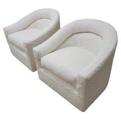 Pair of Mid-Century Modern Swivel Chairs Newly Done in Boucle Faux Shearling